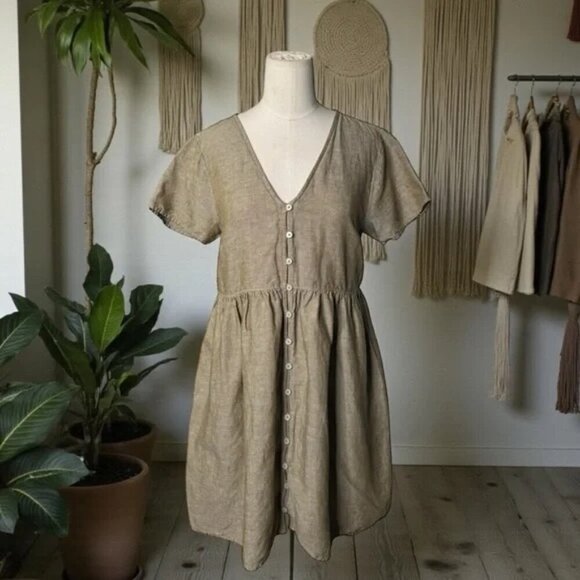 Madewell Dresses & Skirts - MADEWELL LINEN BUTTON FRONT BABY DOLL DRESS AL713 - Small